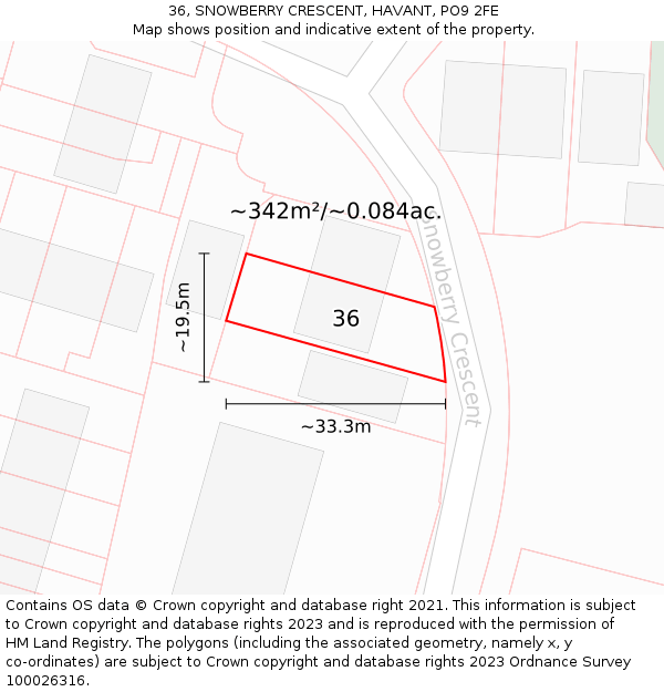 36, SNOWBERRY CRESCENT, HAVANT, PO9 2FE: Plot and title map