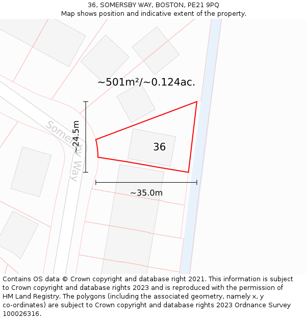 36, SOMERSBY WAY, BOSTON, PE21 9PQ: Plot and title map