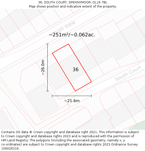 36, SOUTH COURT, SPENNYMOOR, DL16 7BL: Plot and title map