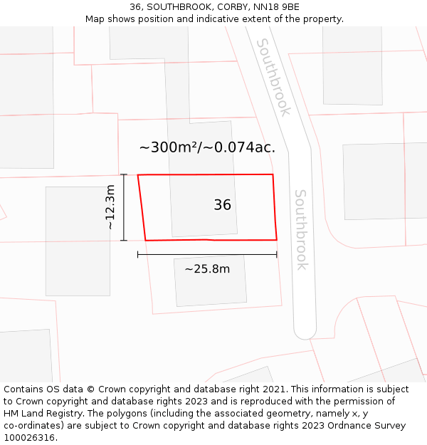 36, SOUTHBROOK, CORBY, NN18 9BE: Plot and title map