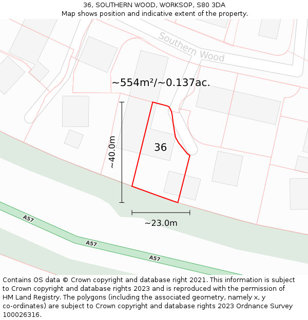 36, SOUTHERN WOOD, WORKSOP, S80 3DA: Plot and title map