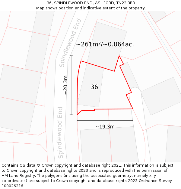 36, SPINDLEWOOD END, ASHFORD, TN23 3RR: Plot and title map