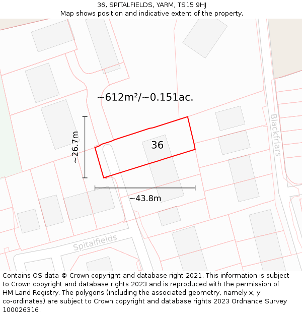 36, SPITALFIELDS, YARM, TS15 9HJ: Plot and title map