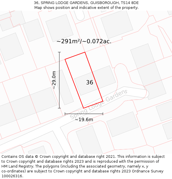 36, SPRING LODGE GARDENS, GUISBOROUGH, TS14 8DE: Plot and title map