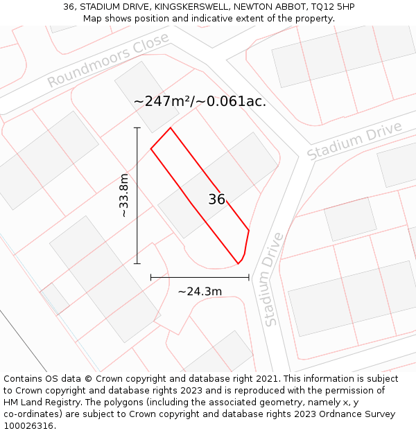 36, STADIUM DRIVE, KINGSKERSWELL, NEWTON ABBOT, TQ12 5HP: Plot and title map