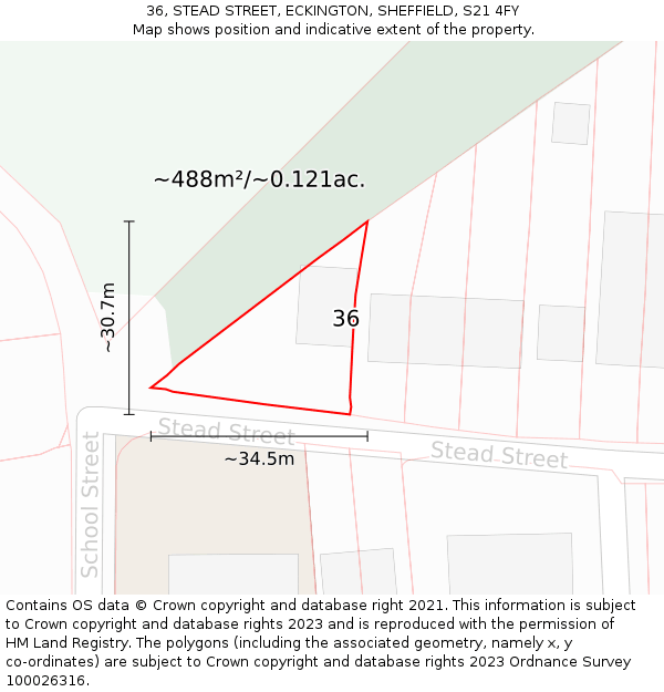 36, STEAD STREET, ECKINGTON, SHEFFIELD, S21 4FY: Plot and title map
