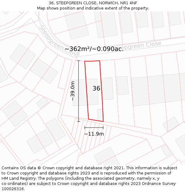 36, STEEPGREEN CLOSE, NORWICH, NR1 4NF: Plot and title map