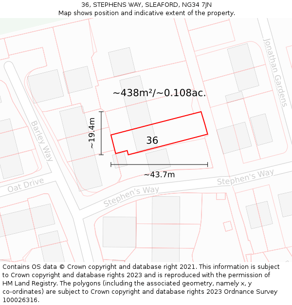 36, STEPHENS WAY, SLEAFORD, NG34 7JN: Plot and title map