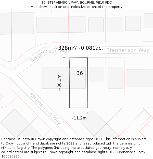 36, STEPHENSON WAY, BOURNE, PE10 9DD: Plot and title map