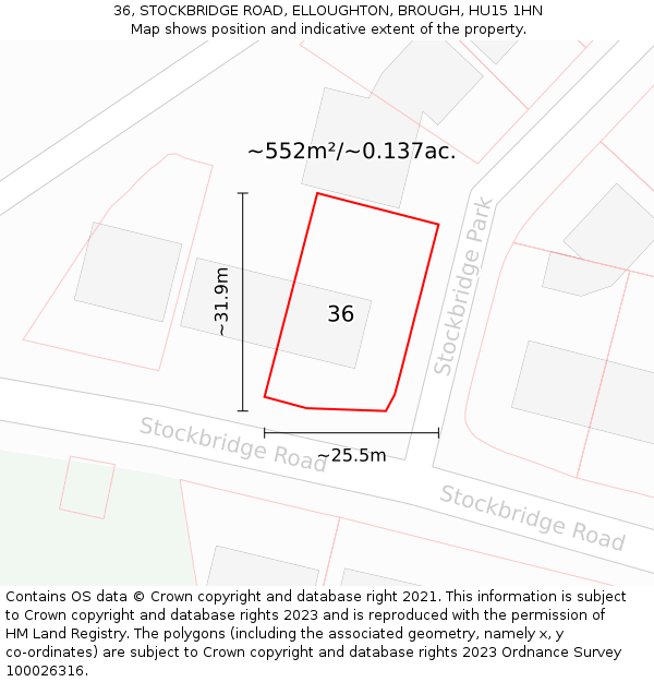 36, STOCKBRIDGE ROAD, ELLOUGHTON, BROUGH, HU15 1HN: Plot and title map