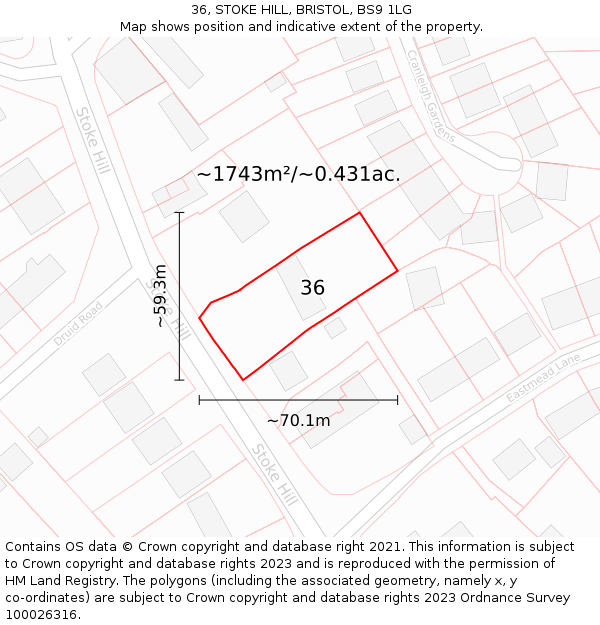 36, STOKE HILL, BRISTOL, BS9 1LG: Plot and title map