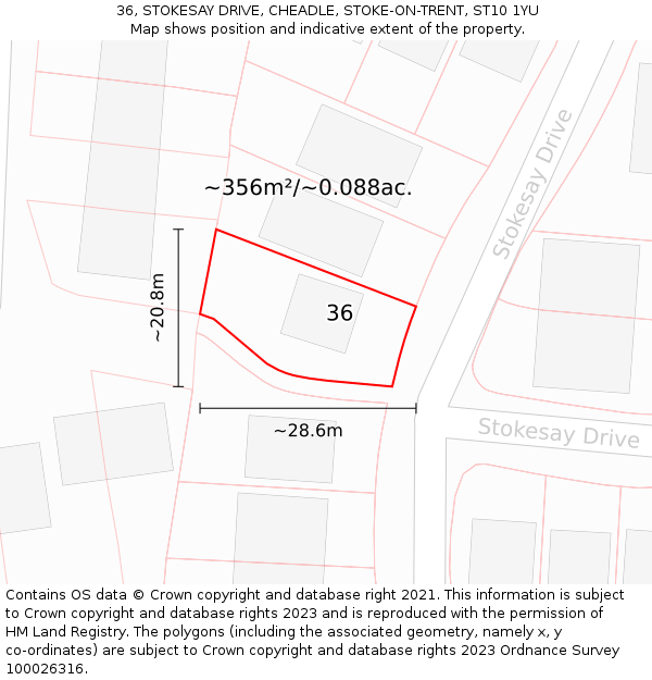 36, STOKESAY DRIVE, CHEADLE, STOKE-ON-TRENT, ST10 1YU: Plot and title map