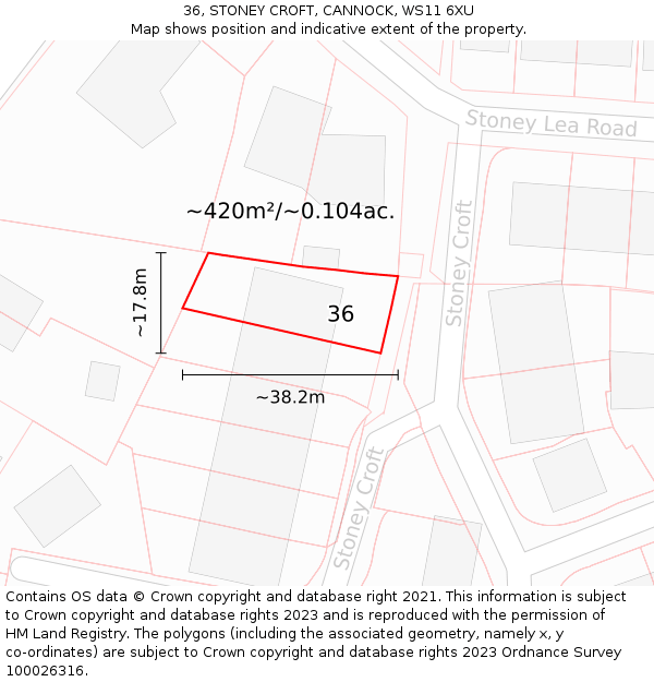 36, STONEY CROFT, CANNOCK, WS11 6XU: Plot and title map