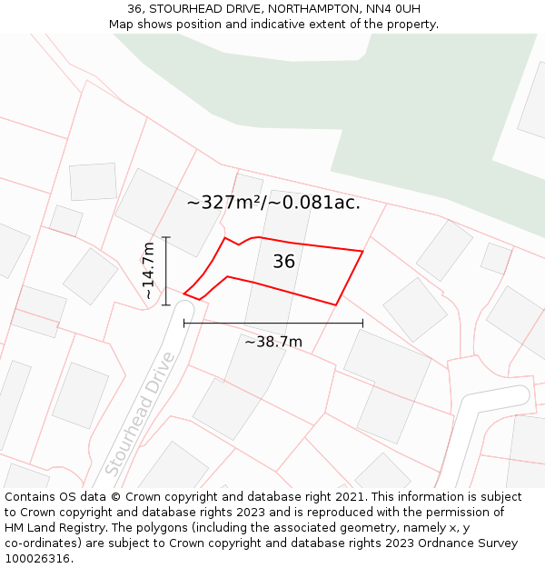 36, STOURHEAD DRIVE, NORTHAMPTON, NN4 0UH: Plot and title map