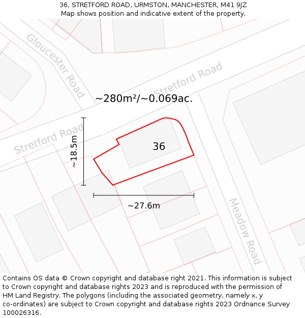 36, STRETFORD ROAD, URMSTON, MANCHESTER, M41 9JZ: Plot and title map