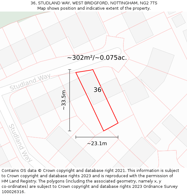 36, STUDLAND WAY, WEST BRIDGFORD, NOTTINGHAM, NG2 7TS: Plot and title map
