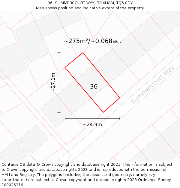 36, SUMMERCOURT WAY, BRIXHAM, TQ5 0DY: Plot and title map