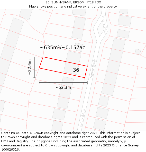 36, SUNNYBANK, EPSOM, KT18 7DX: Plot and title map