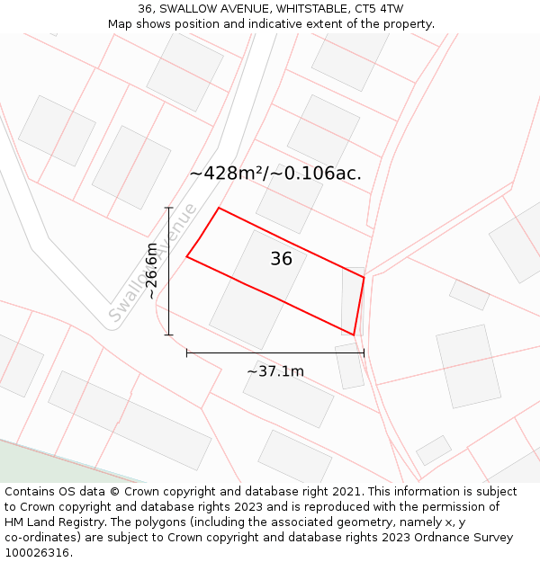 36, SWALLOW AVENUE, WHITSTABLE, CT5 4TW: Plot and title map