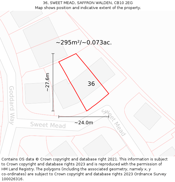 36, SWEET MEAD, SAFFRON WALDEN, CB10 2EG: Plot and title map