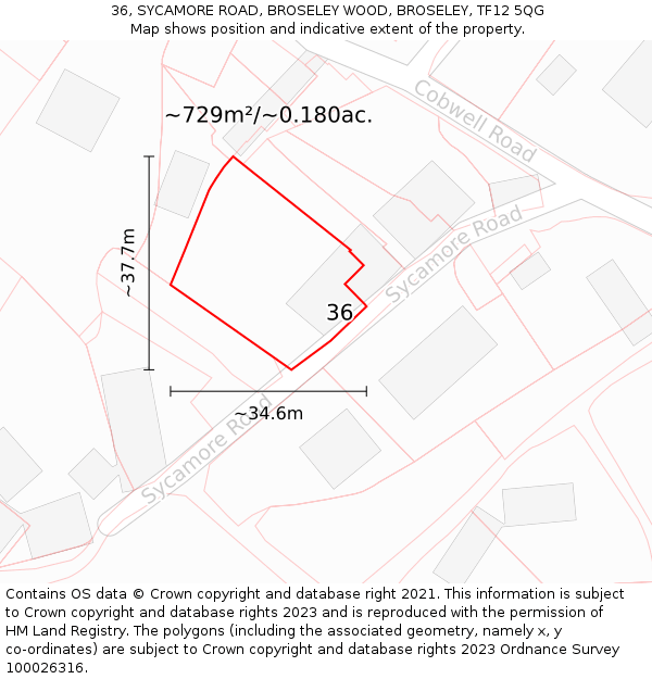 36, SYCAMORE ROAD, BROSELEY WOOD, BROSELEY, TF12 5QG: Plot and title map