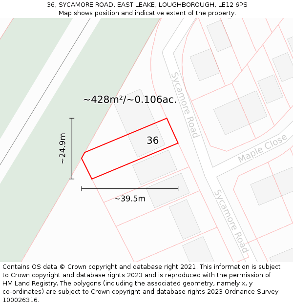 36, SYCAMORE ROAD, EAST LEAKE, LOUGHBOROUGH, LE12 6PS: Plot and title map