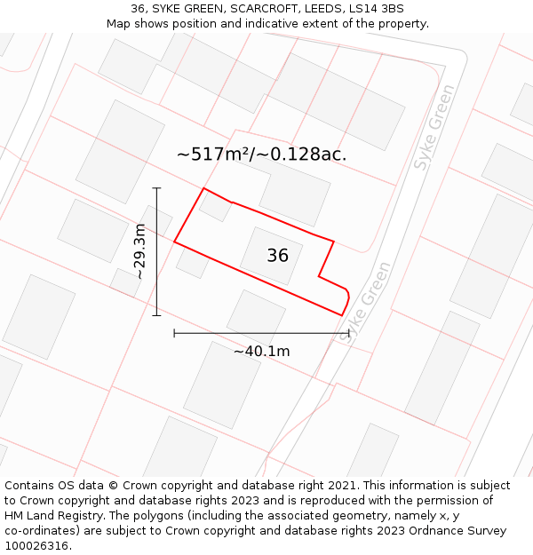 36, SYKE GREEN, SCARCROFT, LEEDS, LS14 3BS: Plot and title map