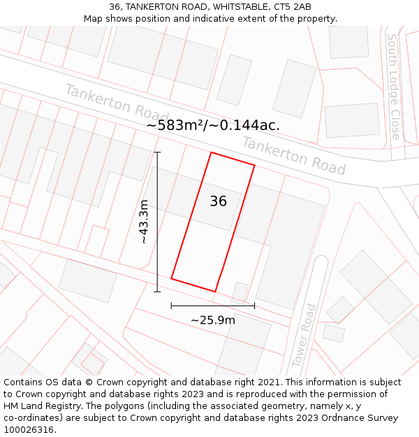 36, TANKERTON ROAD, WHITSTABLE, CT5 2AB: Plot and title map