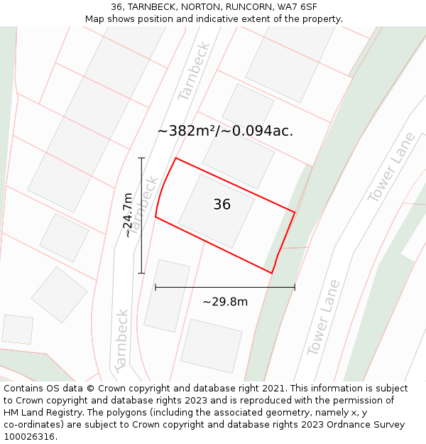 36, TARNBECK, NORTON, RUNCORN, WA7 6SF: Plot and title map