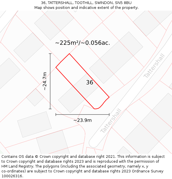 36, TATTERSHALL, TOOTHILL, SWINDON, SN5 8BU: Plot and title map