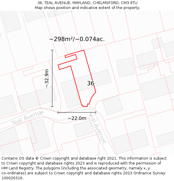 36, TEAL AVENUE, MAYLAND, CHELMSFORD, CM3 6TU: Plot and title map