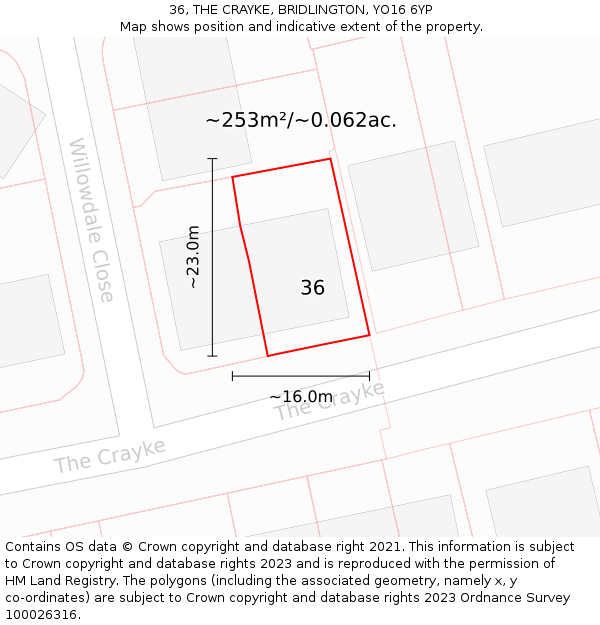 36, THE CRAYKE, BRIDLINGTON, YO16 6YP: Plot and title map