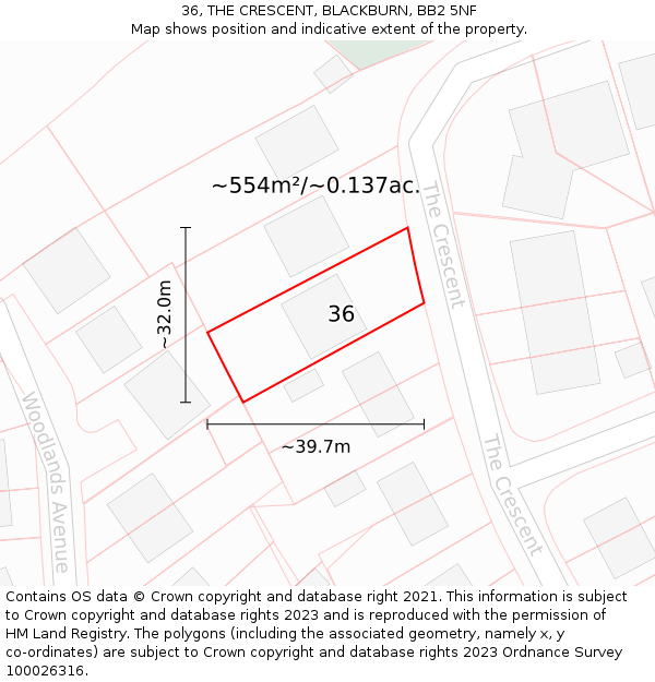 36, THE CRESCENT, BLACKBURN, BB2 5NF: Plot and title map