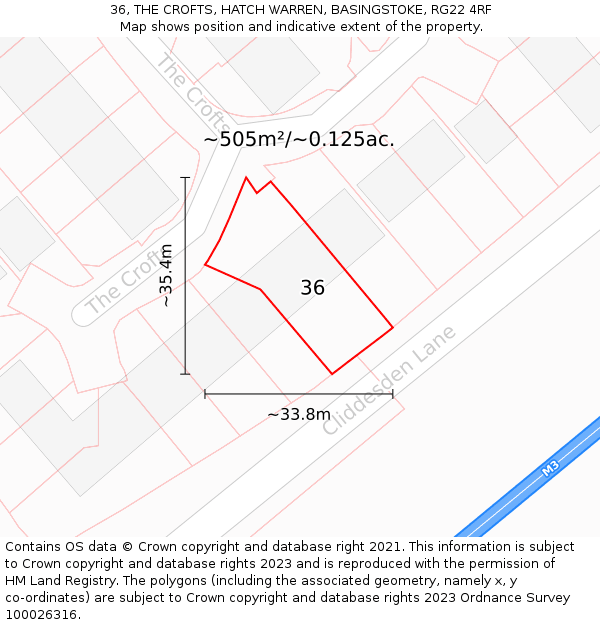 36, THE CROFTS, HATCH WARREN, BASINGSTOKE, RG22 4RF: Plot and title map