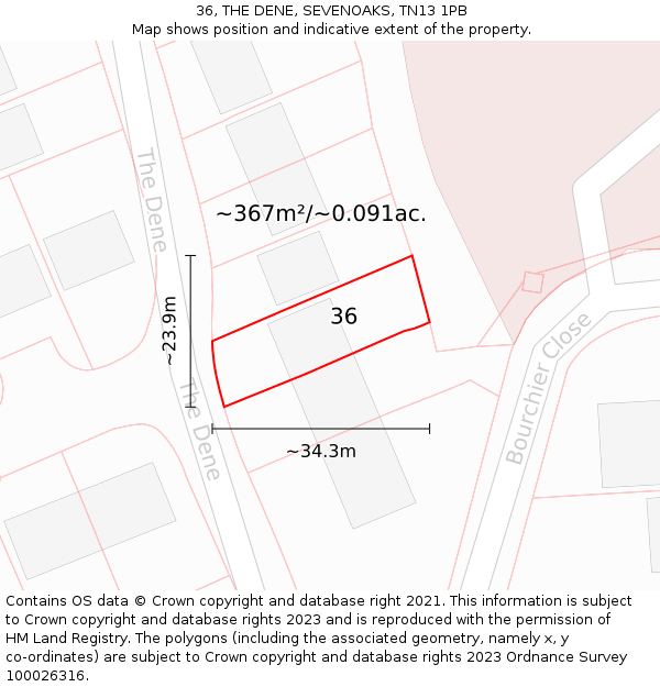 36, THE DENE, SEVENOAKS, TN13 1PB: Plot and title map