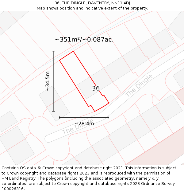 36, THE DINGLE, DAVENTRY, NN11 4DJ: Plot and title map