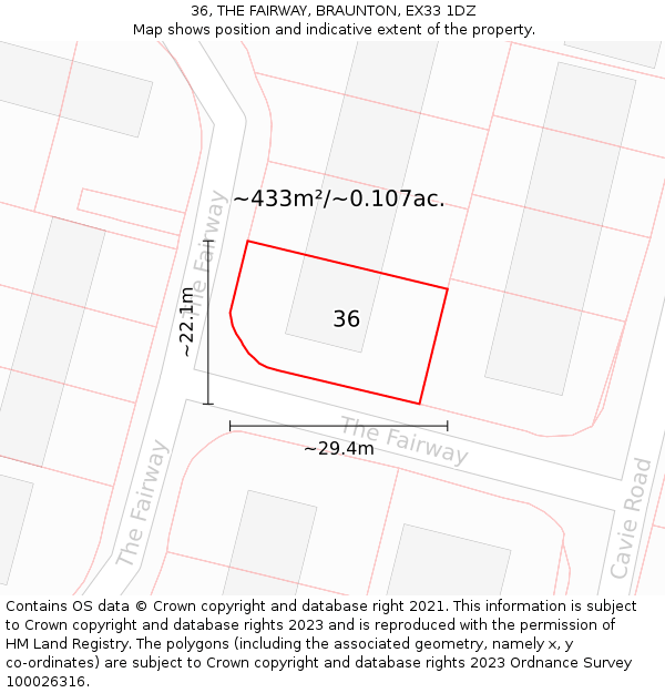 36, THE FAIRWAY, BRAUNTON, EX33 1DZ: Plot and title map