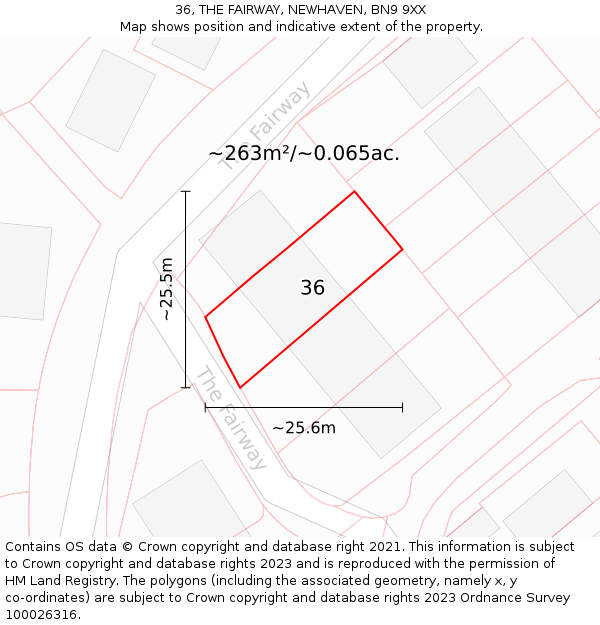 36, THE FAIRWAY, NEWHAVEN, BN9 9XX: Plot and title map