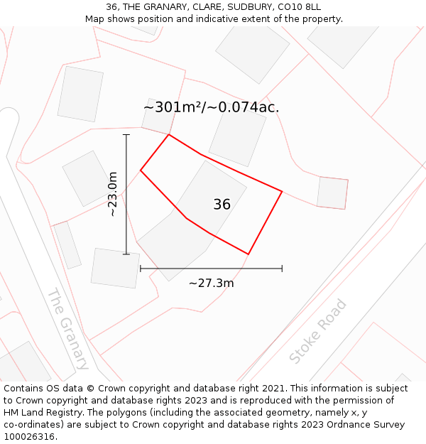 36, THE GRANARY, CLARE, SUDBURY, CO10 8LL: Plot and title map