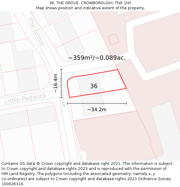 36, THE GROVE, CROWBOROUGH, TN6 1NY: Plot and title map