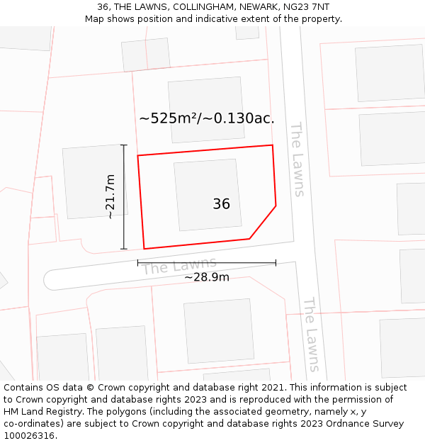 36, THE LAWNS, COLLINGHAM, NEWARK, NG23 7NT: Plot and title map