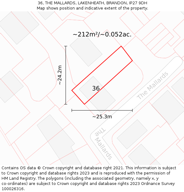 36, THE MALLARDS, LAKENHEATH, BRANDON, IP27 9DH: Plot and title map