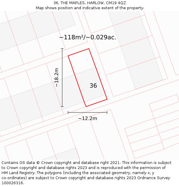 36, THE MAPLES, HARLOW, CM19 4QZ: Plot and title map