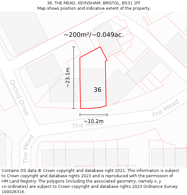 36, THE MEAD, KEYNSHAM, BRISTOL, BS31 1FF: Plot and title map