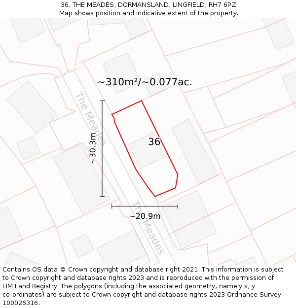 36, THE MEADES, DORMANSLAND, LINGFIELD, RH7 6PZ: Plot and title map