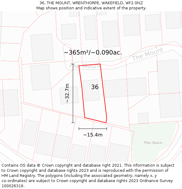 36, THE MOUNT, WRENTHORPE, WAKEFIELD, WF2 0NZ: Plot and title map