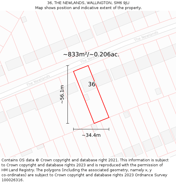 36, THE NEWLANDS, WALLINGTON, SM6 9JU: Plot and title map