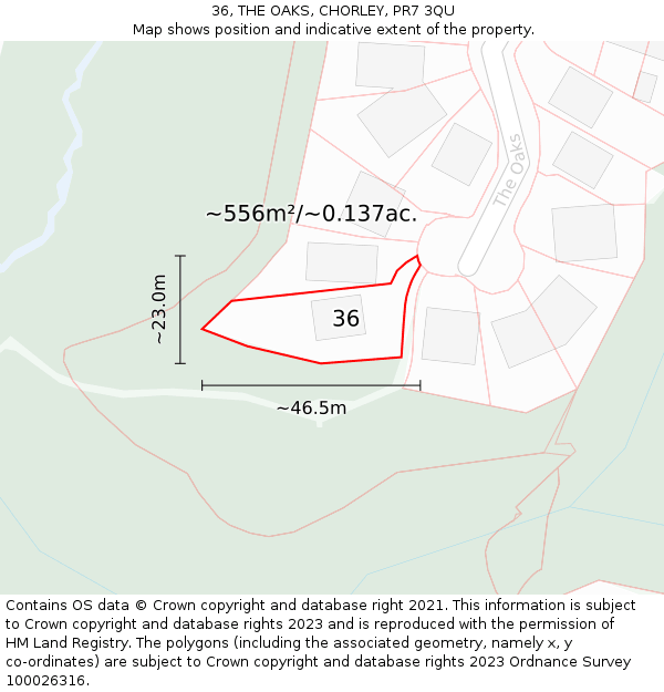 36, THE OAKS, CHORLEY, PR7 3QU: Plot and title map