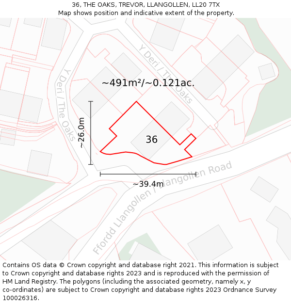 36, THE OAKS, TREVOR, LLANGOLLEN, LL20 7TX: Plot and title map