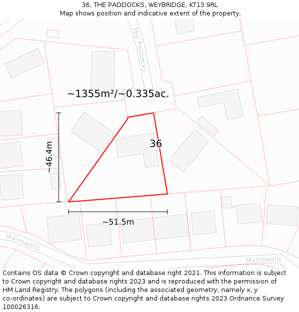 36, THE PADDOCKS, WEYBRIDGE, KT13 9RL: Plot and title map